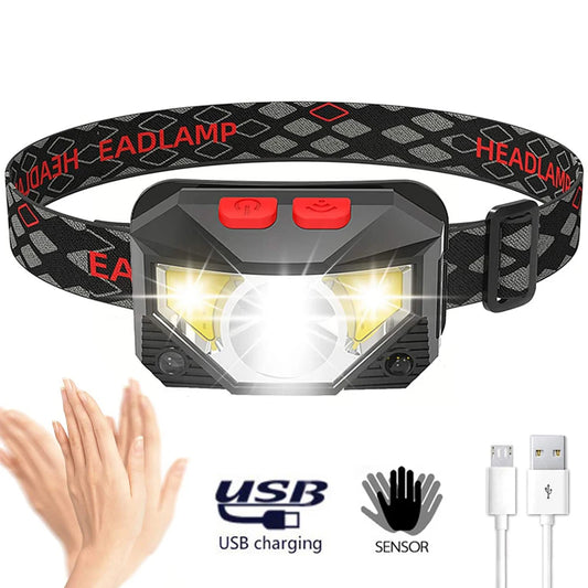 8 Modes Motion Sensor XPE+COB LED Headlamp Flashlight USB Rechargeable Waterproof Camping Head lamp Running Fishing headlight